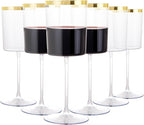 Ciaell 12 Pack Plastic Wine Glasses - 14 Oz Plastic Wine Glasses with Stem - Square Gold Disposable Stemmed Glass for Parties & Weddings & Outdoors & Thanksgiving