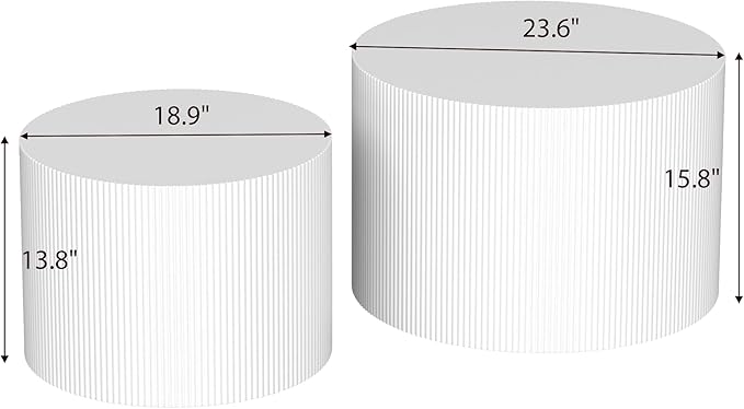 Round Coffee Table Set of 2, Modern Wooden White Nesting Coffee Tables for Living Room, No Assembly Required Circle Side Tables Set Accent End Table for Bedroom, Balcony