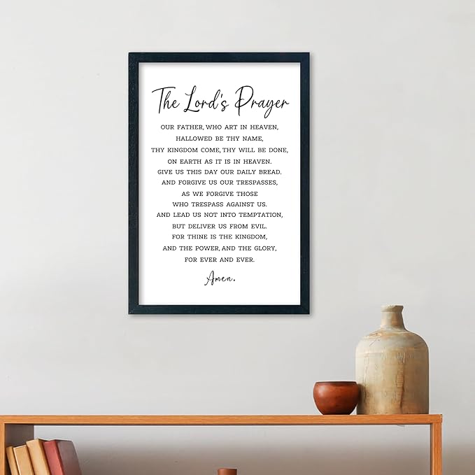 LuZhiQiang The Lords Prayer Wall Decor 16"×11" Our Father Prayer Bible Verse Sign Wood Framed Wall Hanging Art (Black)