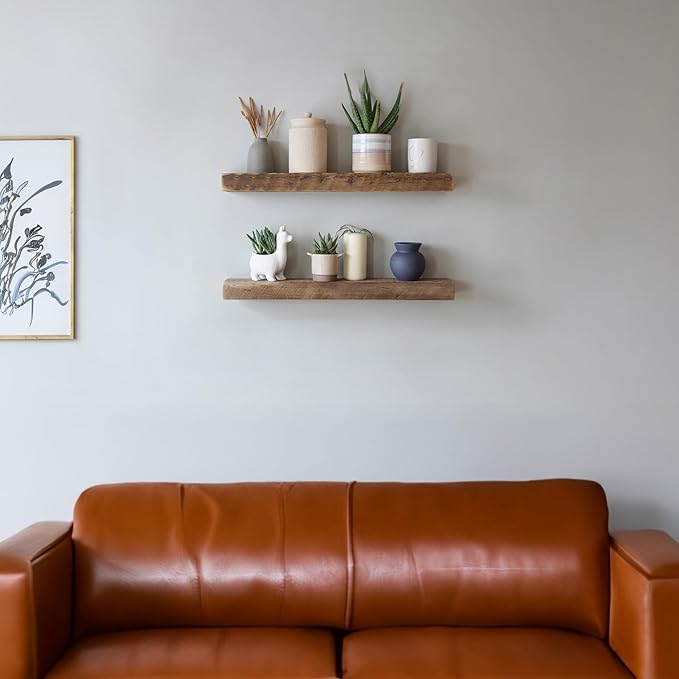 Urban Legacy Reclaimed Barnwood Planks | Floating Shelves for Wall w/Flush Mount Shelf Bracket Set Included | Set of 2 (Natural, 24"x 4.5"x 2")