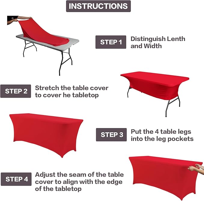 IVAPUPU 2 Pack 8FT Table Cloth for Rectangular Fitted Events Stretch Red Table Covers Washable Cover Spandex Tablecloth Protector for Party, Wedding, Cocktail, Banquet, Festival