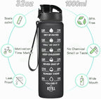 Enerbone Water Bottle, Leakproof BPA & Toxic Free, Motivational Water Bottle with Times to Drink and Straw, Fitness Sports Water Bottle with Strap for Office, Gym, Outdoor Sports