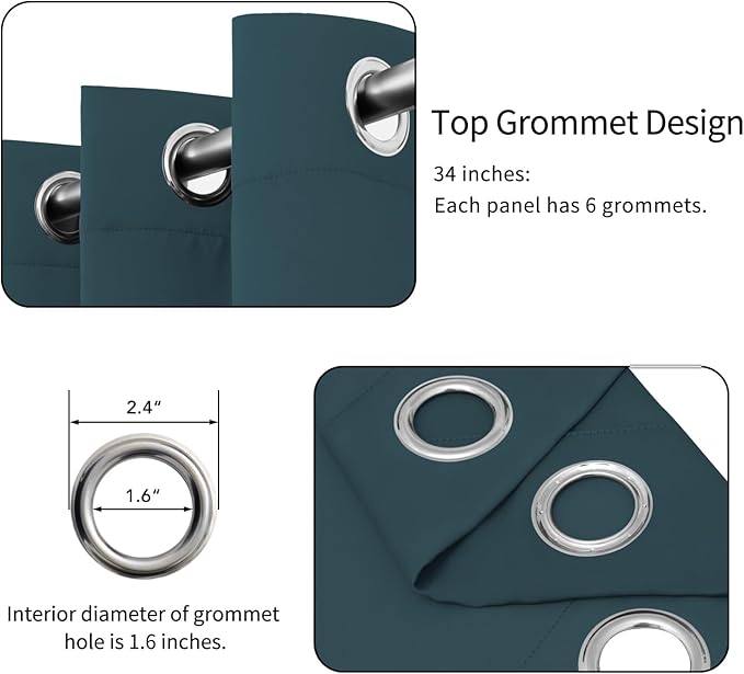 Easy-Going Blackout Curtains for Bedroom, Solid Thermal Insulated Grommet and Noise Reduction Window Drapes, Room Darkening Curtains for Living Room, 2 Panels (34x72 in, Bluestone)