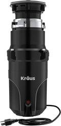 KRAUS WasteGuard 1/2 HP Continuous Feed Ultra-Quiet Motor Garbage Disposal with Quick Connect Mount, Power Cord and Flange Included, KWD110-50MBL