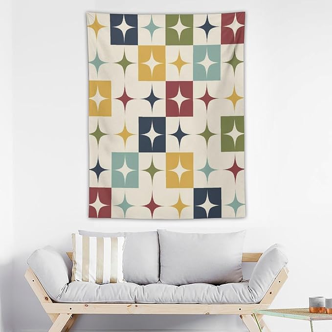 ICMOLYYENLO Boho Medieval Cat Tapestry, Abstract Atomic Starburst Geometric Aesthetic Art Wall Hanging For Bedroom Living Room Dormitory 60x80 Inches