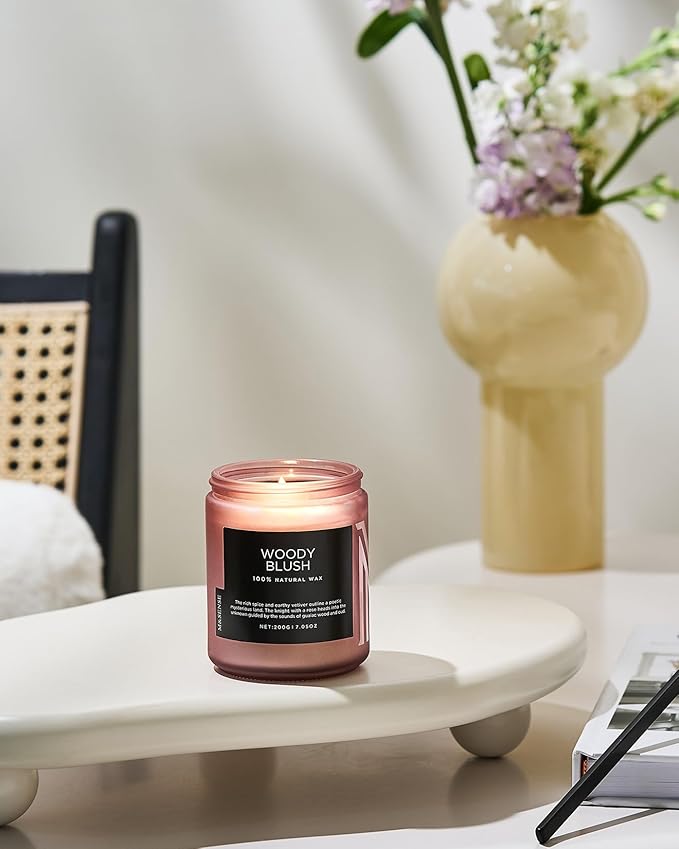 M&SENSE Woody Blush - Rose Vetiver Scented Candles 7.05oz 50 Hour Long Lasting Burn Non Toxic Natural Luxury Candle Gifts for Women，Aromatherapy Gifts for Relaxing Spa