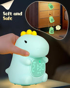 Dinosaus Alarm Clock for Kids with Night Light, Sleep Training Clock Time to Wake Clock, Rechargeable Silicone Light for Bedroom, Perfect Sleep Companion for Boys Girls