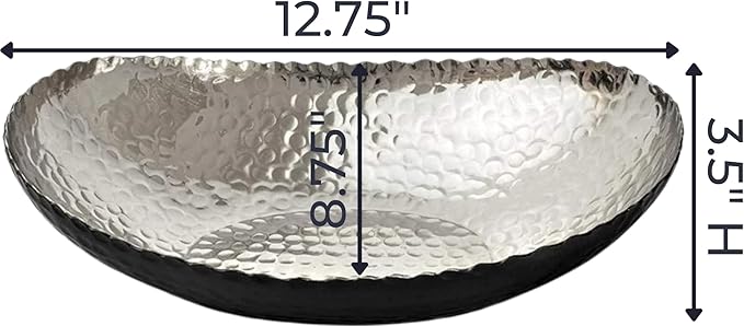 Monarch Abode Hand Hammered Decorative Bowl for Home Decor, 12.75-Inch Black and Nickel Plated – Key Bowl for Entryway Table, Catch All, Decorative Fruit Basin, Key Holder, Bowls for Home Decor