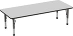 FDP Rectangle Activity School and Classroom Kids Table (30 x 72 inch), Chunky Toddler Leg, Adjustable Height 15-24 inches - Gray Top and Black Edge