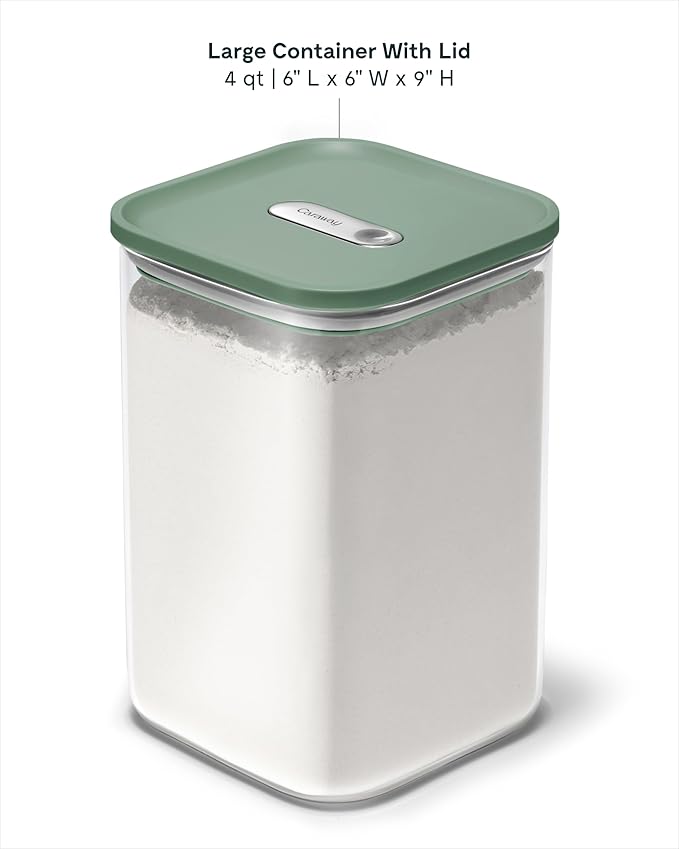 Caraway 4qt Glass Airtight Food Storage Container with Lid – Non-Toxic, BPA-Free Kitchen Storage Container – Stackable, Space-Saving Airtight Container for Dry Goods and More - Sage