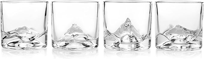 The Peaks Heavy Crystal Whiskey Glasses Gift Set of 4, Thick Freezable Bourbon Glass 1lb Each, Premium Whiskey Gifts for Men, Frozen Crystal Chills Cocktails, 10 oz