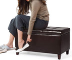 Asense Storage Ottoman Bench, Faux Leather Upholstered End of Bed Bench with Safety Hinge Wooden Legs, for Entryway Bedroom (Chocolate Brown, 33.3")