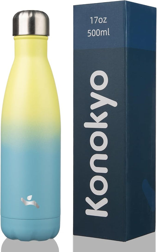 Insulated Water Bottles,17 oz Double Wall Stainless Steel Vacumm Metal Flask for Sports Travel,Sandy Beach