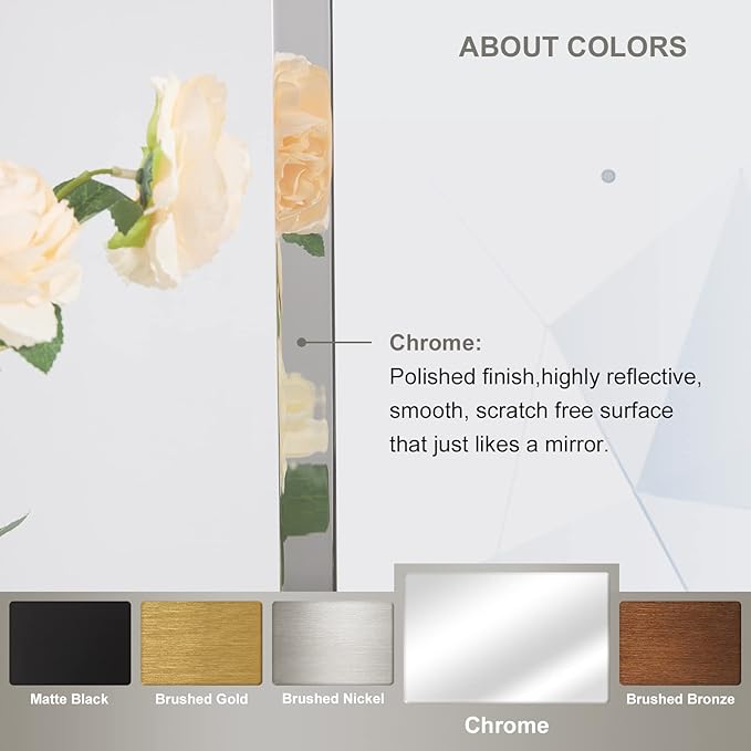 ANDY STAR Chrome Bathroom Mirror, 28x36 Inch Stainless Steel Metal Frame Oblong Bathroom Mirror for Vanity, 1’’ Deep Wall Mounted Vertically/Horizontal