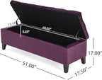 Christopher Knight Home Gloust Velvet Storage Ottoman, Upholstered Rectangular Storage Bench, Living Room Seating, Tufted BottonFoot Rest Stool for Home Office, Entryway and Bedroom, Purple