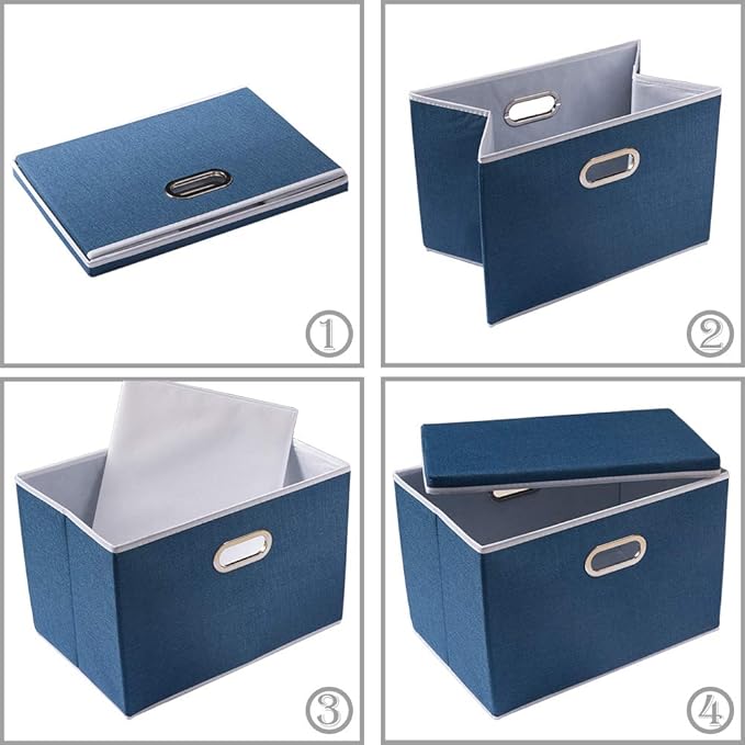 PRANDOM Large Collapsible Storage Bin with Lid [1-Pack] Fabric Foldable Storage Box Organizer Container Basket Cube with Cover for Home Bedroom Closet Office Nursery Royal Blue(17.7x11.8x11.8)