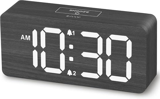 uscce Wooden Digital Alarm Clocks for Bedrooms: Dimmable Dual Alarm Clock with Large Numbers for Bedside Desk - Loud Alarm for Heavy Sleepers with Volume Control - Wood Decor & Gifts