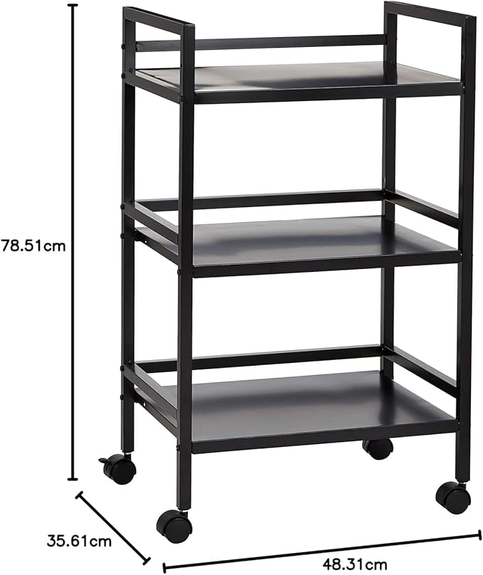 Amazon Basics 3-Tier Metal Rolling Cart, Black