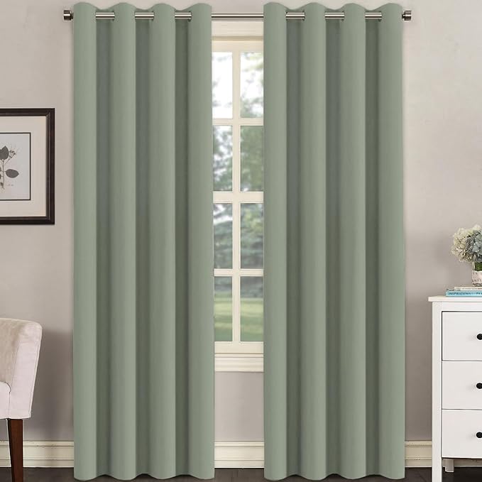 H.VERSAILTEX Room Darkening Curtains for Living Room Light Reducing Thermal Insulated Window Treatment Panels/Drapes Grommet Top 2 Panels Sea Grass - 52 x 84 Inches