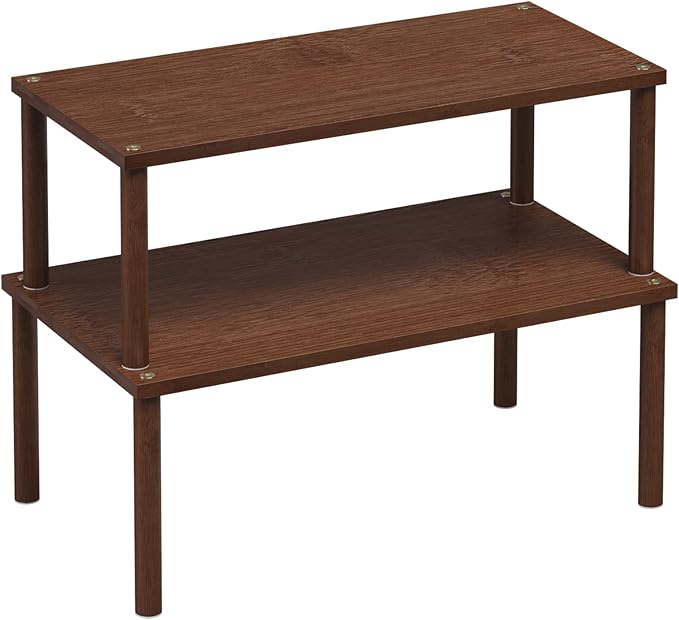 Cabinet Organizer Shelf(Set of 2),Kitchen Counter Shelves,Bamboo Spice Rack Countertop and Cabinet,Stackable Expandable,Large(Brown)
