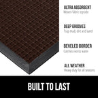 GORILLA GRIP 100% Waterproof All-Season WeatherMax Doormat, 47x35, US Designed Natural Rubber, Stain and Fade Resistant, Low Profile Indoor Outdoor Door Mats, Easy Clean Patio Mat, Coffee Squares