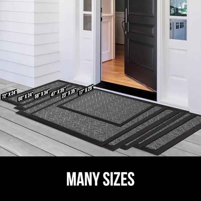 GORILLA GRIP 100% Waterproof All-Season WeatherMax Doormat, 34x58, US Designed Natural Rubber, Stain and Fade Resistant, Low Profile Indoor Outdoor Door Mats, Easy Clean Patio Mat, Steel Chevron