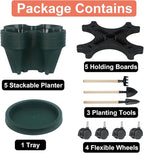 Vertical Planter 5 Tier Stackable Planters Garden Planters Strawberry Herb Flower and Vegetable Planter Indoor Outdoor Gardening Pots with Removable Wheels and Tools