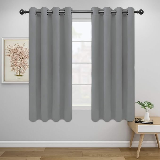 Easy-Going Blackout Curtains for Bedroom, Solid Thermal Insulated Grommet and Noise Reduction Window Drapes, Room Darkening Curtains for Living Room, 2 Panels (52x63 in,Light Gray)