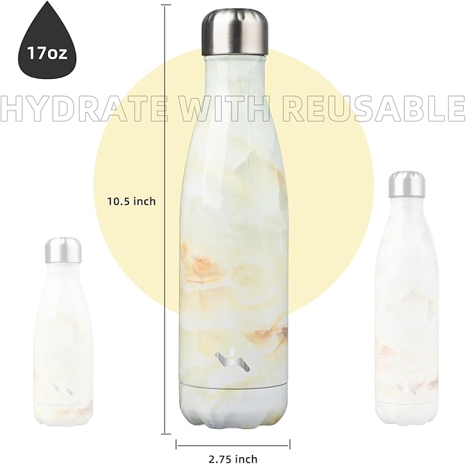 Insulated Water Bottles,17 oz Double Wall Stainless Steel Vacumm Metal Flask for Sports Travel,Marble Jade