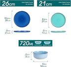 Vancasso Bonita Dinnerware Set - 18 Piece Blue Stoneware Dishes for 6, Plates and Bowls, Dishwasher and Microwave Safe