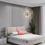 Modern Farmhouse Chandelier, Sputnik Crystal Beaded Pendant Lamp, Round Sunflower Chrome Hanging Light Fixtures for Dining Room Foyer Bedroom Kitchen Island (Chrome 12Lights)