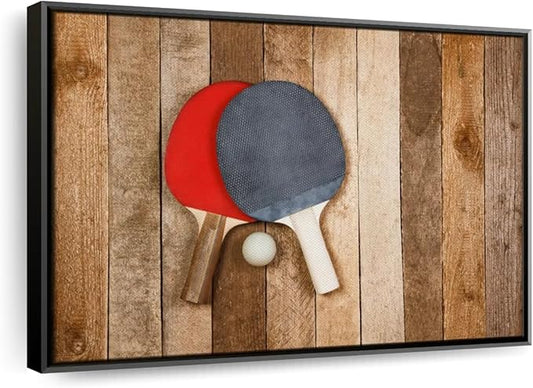 ElephantStock Ping Pong Wall Art - Horizontal Framed Canvas - 1-Piece Living Room Wall Decor - Photography Canvas Print - Brown and Red Decor for Wall - 13" X 9"