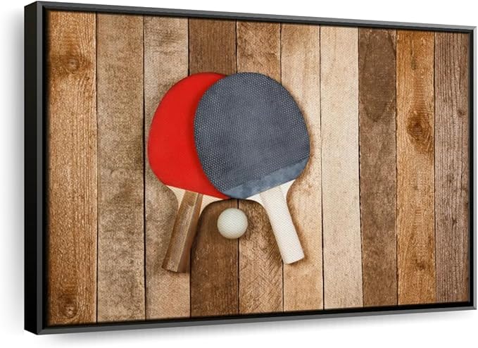 ElephantStock Ping Pong Wall Art - Horizontal Framed Canvas - 1-Piece Living Room Wall Decor - Photography Canvas Print - Brown and Red Decor for Wall - 43" X 29"