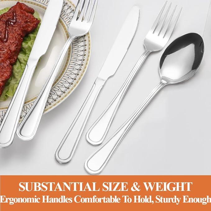 20 Pcs Silverware Set for 4 with Simple Striped Handle Design, Food Grade Stainless Steel Flatware Set, Eating Utensils Sets Include Fork/Knife/Spoon, Reusable Cutlery Set, Dishwasher Safe