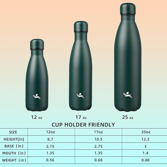 Insulated Water Bottles,12 oz Double Wall Stainless Steel Vacumm Metal Flask for Sports Travel,Army Green