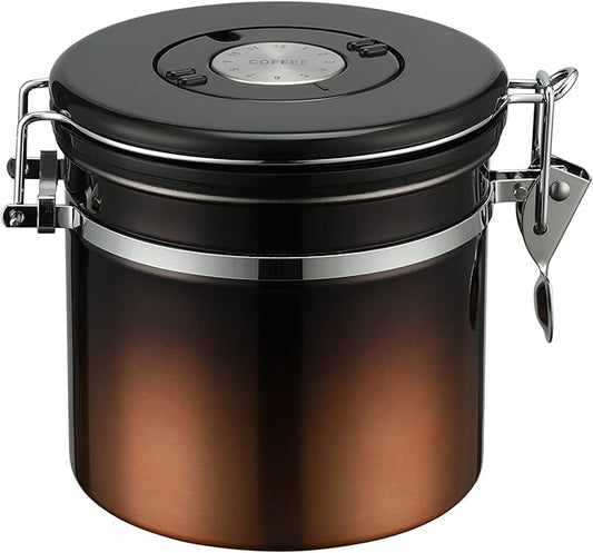 malmo Coffee Canister, Airtight Coffee Container with Date Tracker Lid, Stainless Steel Canister for Kitchen Food Storage (Black-Copper, 12oz)