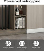 Wall Room Divider, Storage Cabinet Storage Display with Shelves, Modern Freestanding Wood Room Divider Screen, Wall Privacy Screens for Home Decorative (Grey Oak+Black,39.5" L x 9.5" W x 79.5" H)