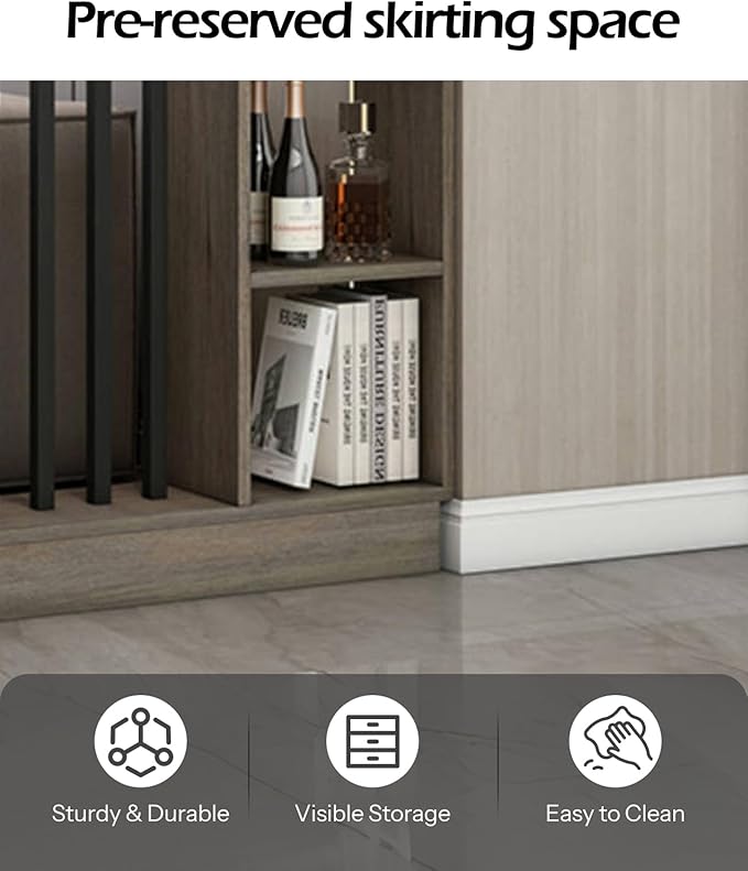 Wall Room Divider, Storage Cabinet Storage Display with Shelves, Modern Freestanding Wood Room Divider Screen, Wall Privacy Screens for Home Decorative (Grey Oak+Black,55" L x 9.5" W x 79.5" H)