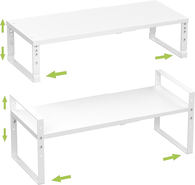 Expandable,Stackable Spice Rack,Seasoning Organizer and Storage,Spices Jar Racks for Cabinet,Countertop, Metal Pantry, Cupboard,Laundry Storages,Heavy Duty(2 PACKS/LARGE/WHITE)