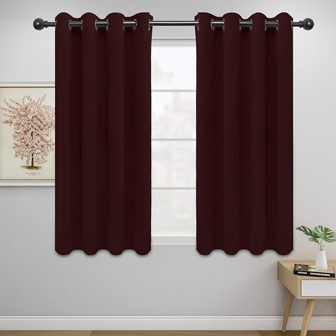 Easy-Going Blackout Curtains for Bedroom, Solid Thermal Insulated Grommet and Noise Reduction Window Drapes, Room Darkening Curtains for Living Room, 2 Panels (52x46 in,Wine)