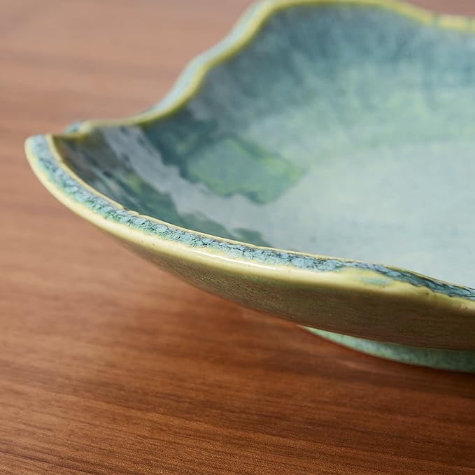 Ceramic Decorative Dish, 12'' Large Green Decorative Bowl, Versatile Centerpiece Decor, Key Bowl, Gift Decor Tray for Entryway Table Living Room Dining (12'' Dish)