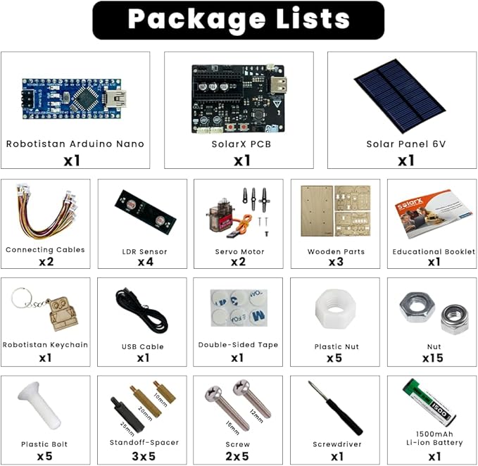 SolarX V2: Sun-Tracking Solar Panel DIY Kit with Arduino Nano, Solar Sun Tracker Sytem with Electronic Components, Educational Sun Tracker Kit, Solar Coding Kit