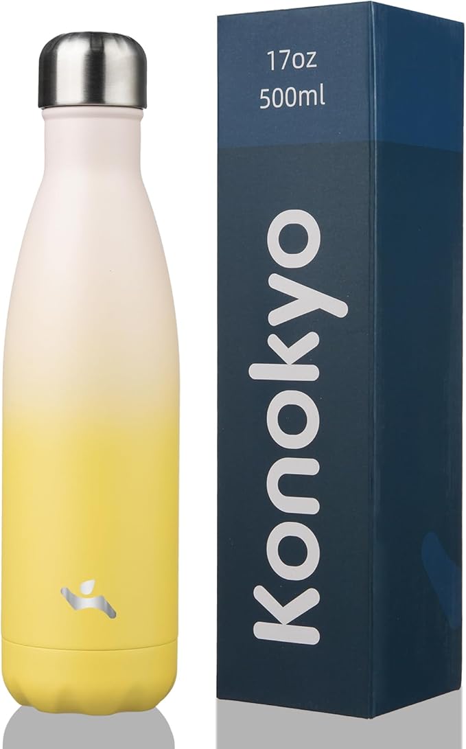 Insulated Water Bottles,17 oz Double Wall Stainless Steel Vacumm Metal Flask for Sports Travel,Lemon