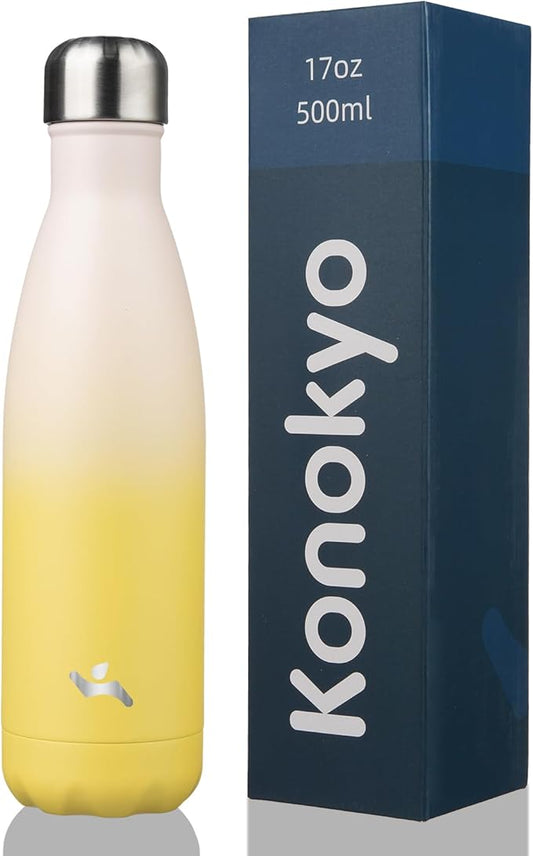 Insulated Water Bottles,17 oz Double Wall Stainless Steel Vacumm Metal Flask for Sports Travel,Lemon