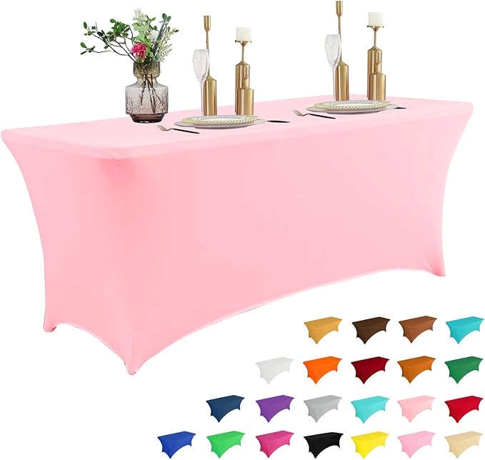 IVAPUPU 4FT Table Cloth for Rectangular Fitted Events Stretch Pink Table Covers Washable Cover Spandex Tablecloth Protector for Party, Wedding, Cocktail, Banquet, Festival
