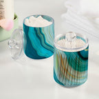2 Pack Qtip Holder Dispenser Teal Turquoise Blue Marble Bathroom Storage Canister Lid Acrylic Plastic Apothecary Jar Set Vanity Makeup Organizer for Cotton Swab/Ball/Round Pads, Floss