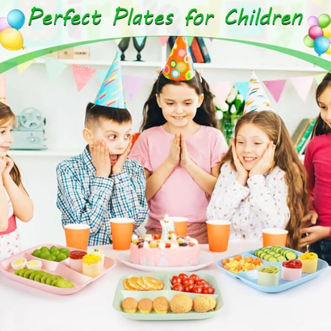 10 Inch Portion Control Divided Plates for Healthy Eating, 4PCS Unbreakable Wheat Straw Dinner Plate BPA Free, Plates for Kids Adults Picnic,Reusable Plates (4 PACK)