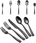 Silverware 65-Piece Black Hammered Flatware Set with Serving Utensils Stainless Steel Thick Handle Mirror Polished Cutlery Set for Wedding Hotel Restaurant, Service for 12
