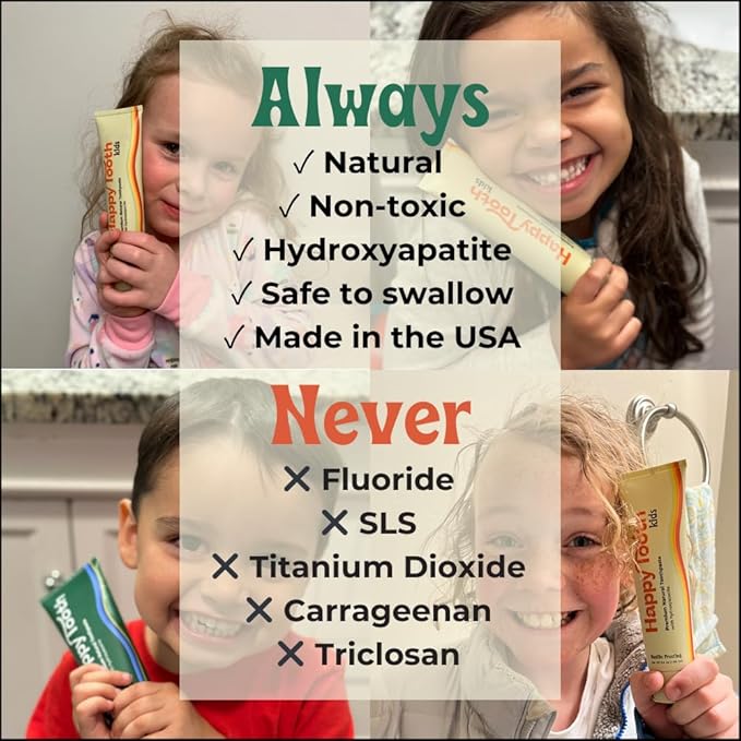 Happy Tooth Hydroxyapatite Toothpaste, Fluoride Free, Natural Whitening for Kids, Toddlers and Adults, SLS Free, Enamel Safe, Dentist Formulated with Clean Ingredients, Mint Brownie Flavor, 3.4oz