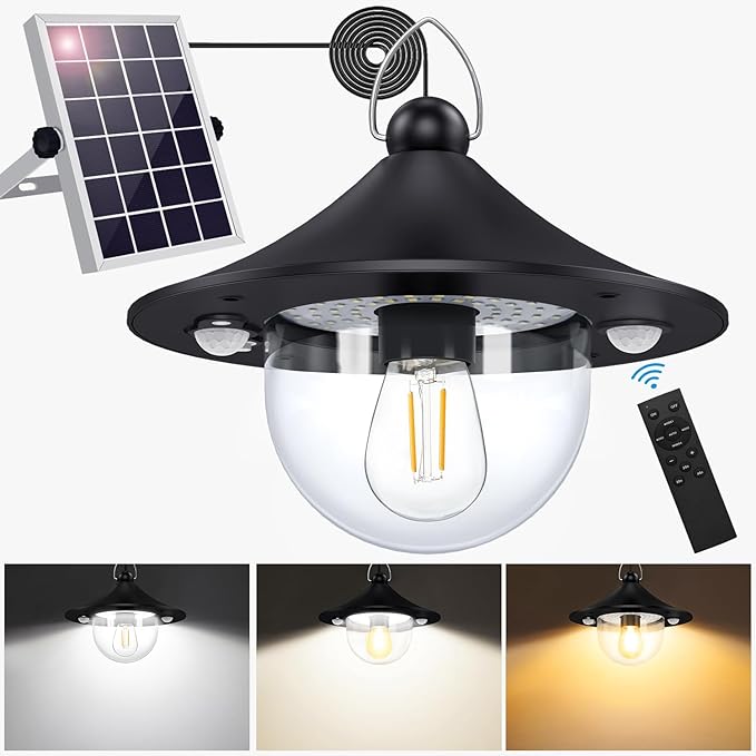 Solar Shed Light Outdoor Indoor 3000LM Solar Lights Daytime Available with Remote Control, Double Motion Sensor & 5 Lighting Modes, Solar Indoor Lights for Gazebo, Shed, Garage, Barn
